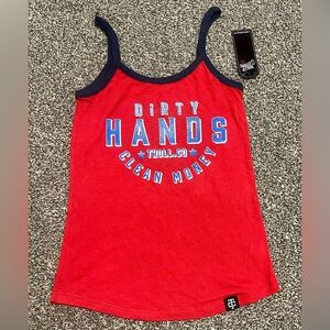Troll.co Dirty Hands Clean Money Women’s Tank NWT Medium- Blue Collar Brand